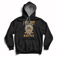 Native hoodie in black with front emblem graphic and large statement text