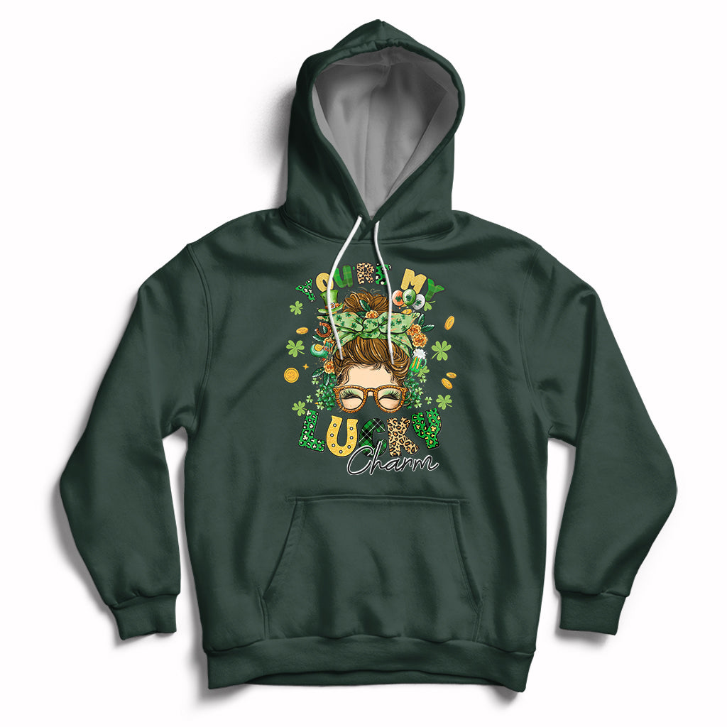 You Are My Lucky Charm St Patrick's Day Shamrock Messy Bun Hoodie - Wonder Print Shop