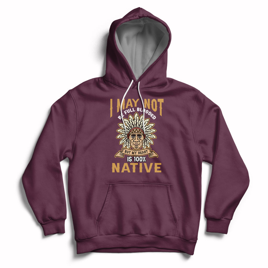 Native hoodie in maroon with front emblem graphic and large statement text