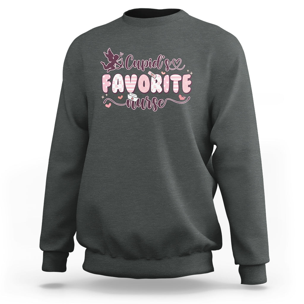 Cupid's Favorite Nurse Happy Valentines Day Groovy Retro Sweatshirt - Wonder Print Shop