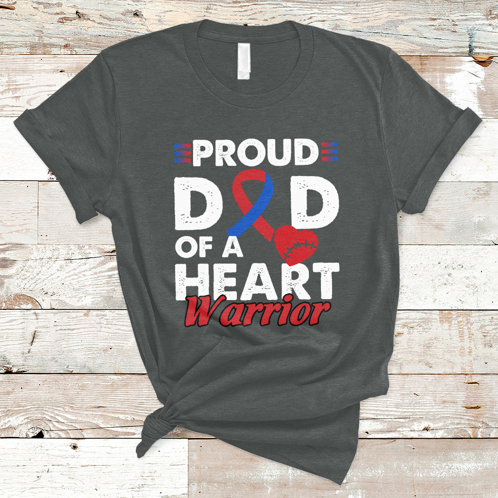 Dark heather short-sleeve T-shirt with Proud heart warrior graphic and blue ribbon heart