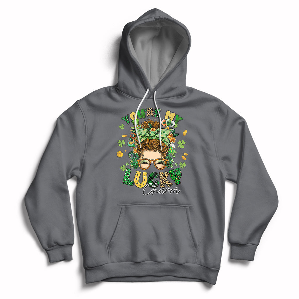 You Are My Lucky Charm St Patrick's Day Shamrock Messy Bun Hoodie - Wonder Print Shop