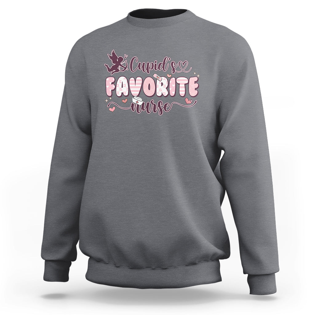 Cupid's Favorite Nurse Happy Valentines Day Groovy Retro Sweatshirt - Wonder Print Shop