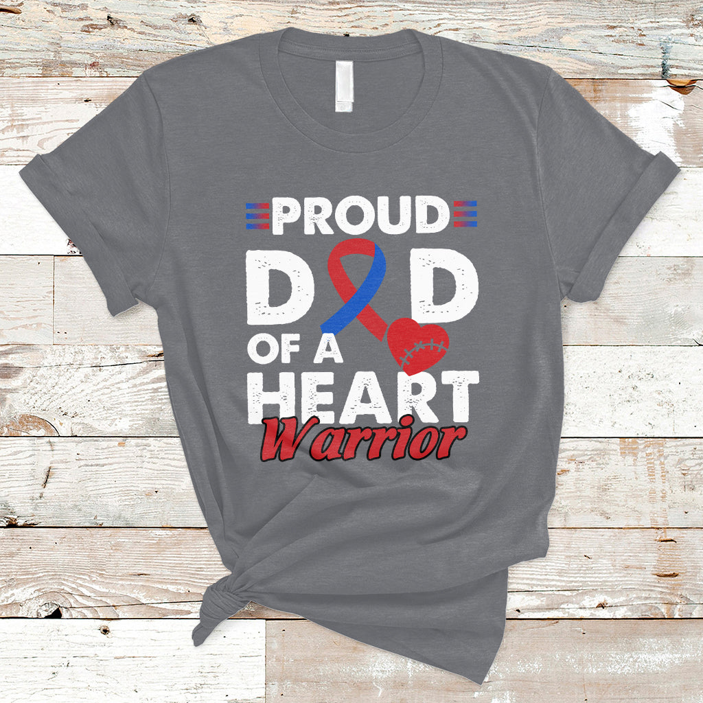 Medium gray short-sleeve T-shirt with Proud heart warrior graphic and blue ribbon heart