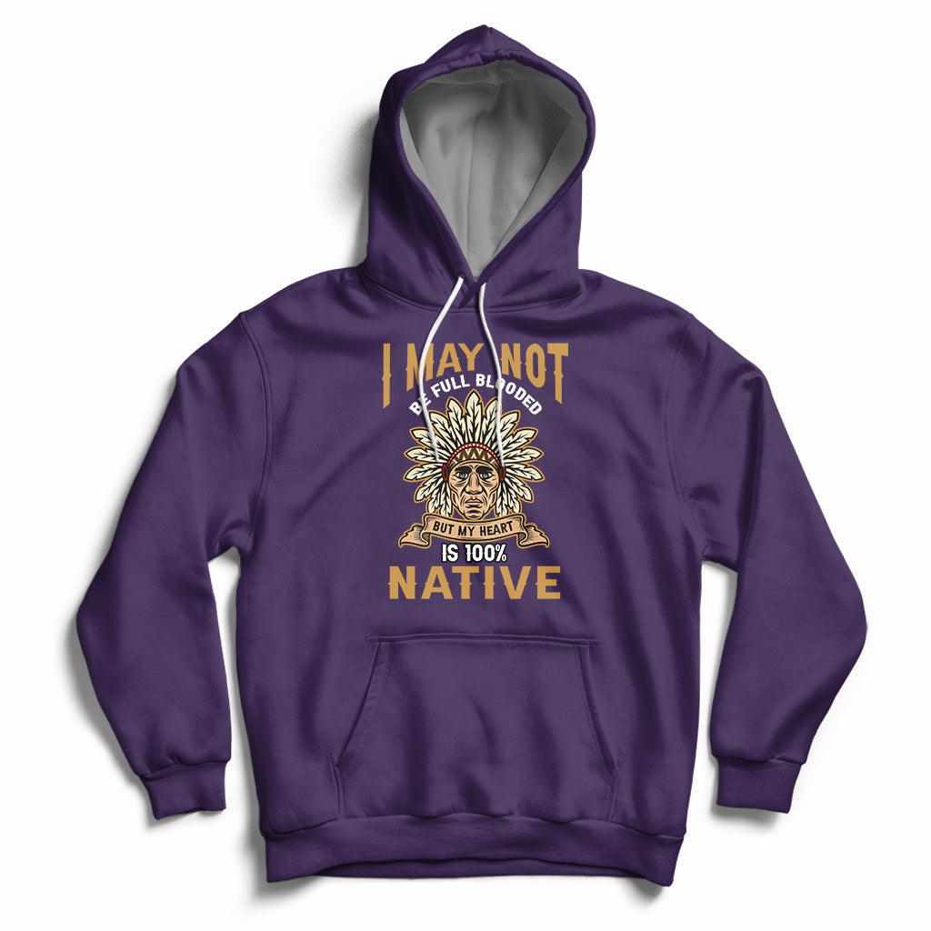 Native hoodie in purple with front emblem graphic and large statement text