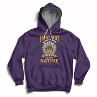 Native hoodie in purple with front emblem graphic and large statement text
