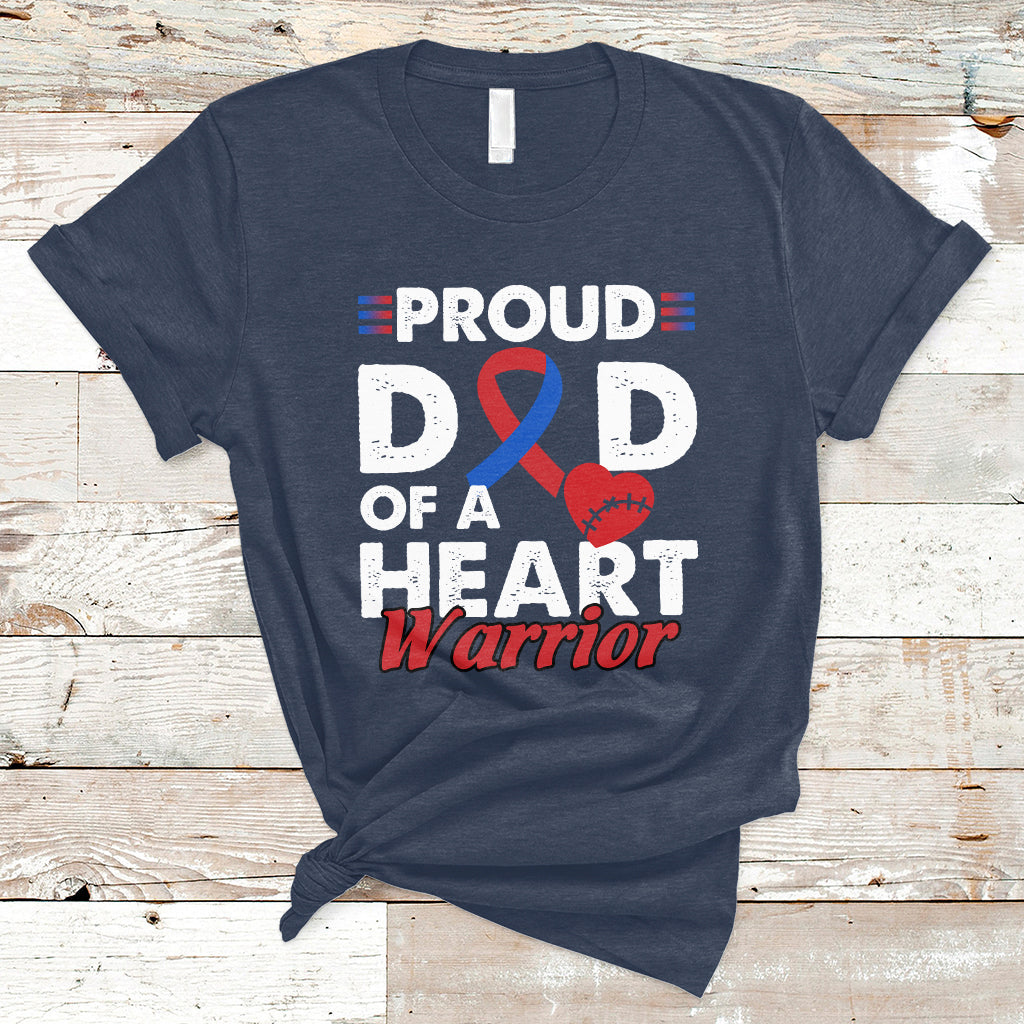 Dark navy short-sleeve T-shirt with Proud heart warrior graphic and blue ribbon heart