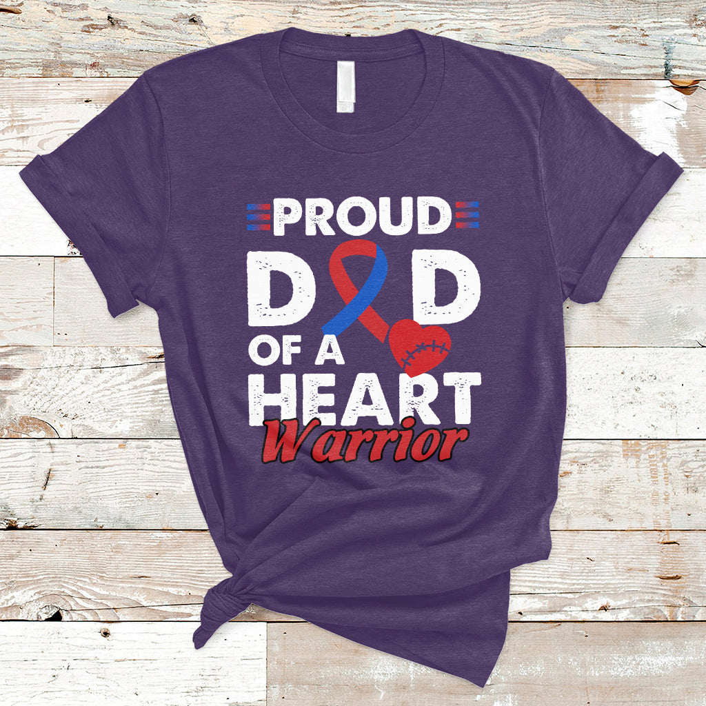 Purple short-sleeve T-shirt with Proud heart warrior graphic and blue ribbon heart