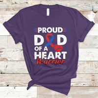 Purple short-sleeve T-shirt with Proud heart warrior graphic and blue ribbon heart