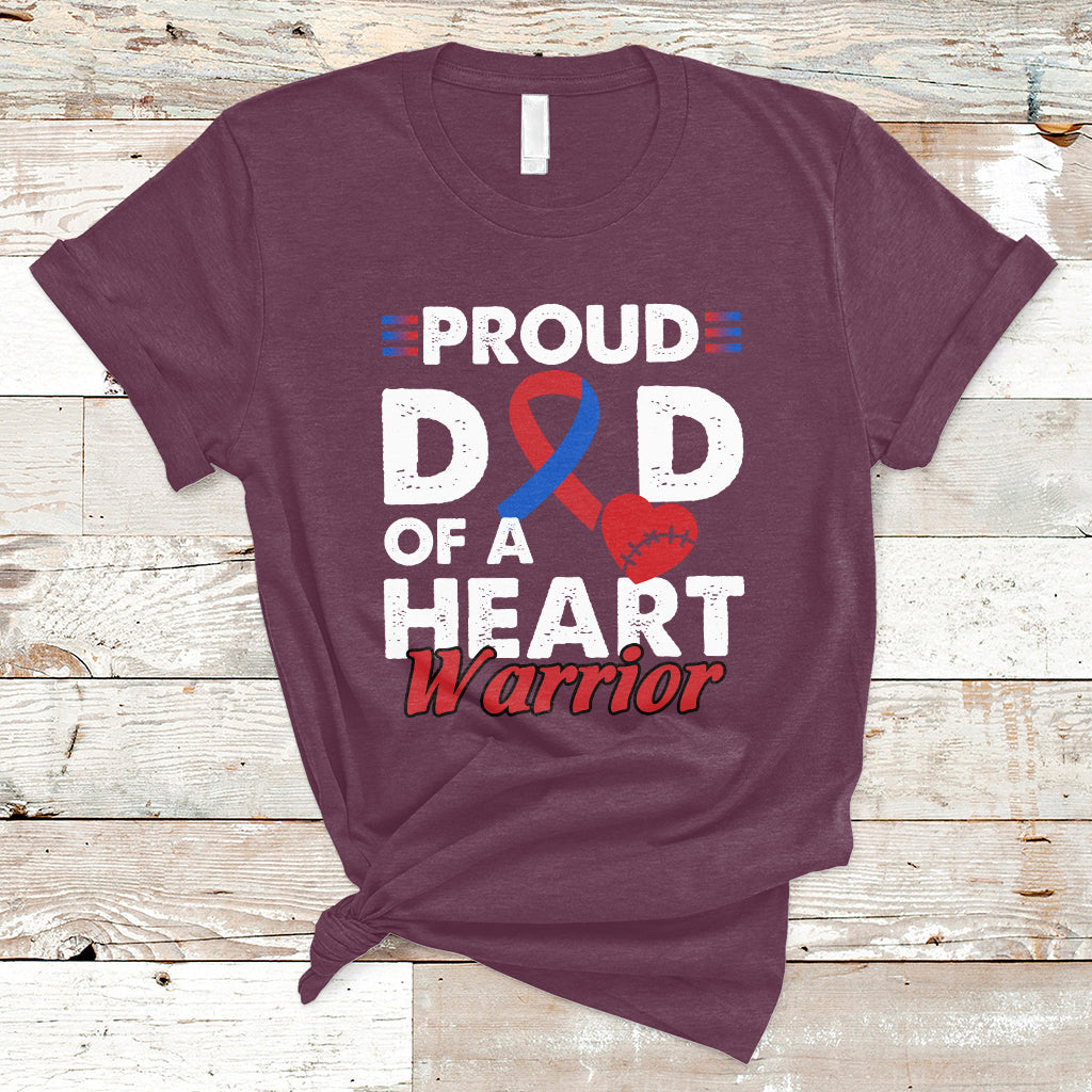 Maroon short-sleeve T-shirt with Proud heart warrior graphic and blue ribbon heart