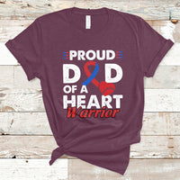 Maroon short-sleeve T-shirt with Proud heart warrior graphic and blue ribbon heart