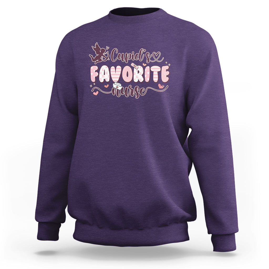 Cupid's Favorite Nurse Happy Valentines Day Groovy Retro Sweatshirt - Wonder Print Shop