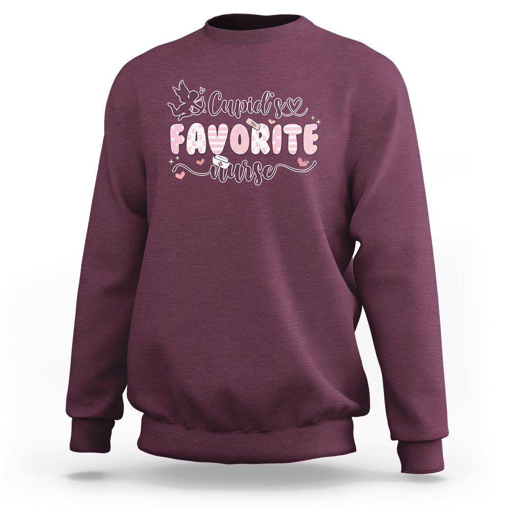 Cupid's Favorite Nurse Happy Valentines Day Groovy Retro Sweatshirt - Wonder Print Shop