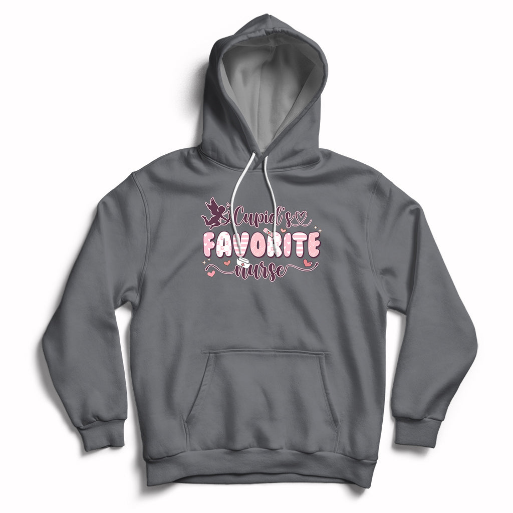 Cupid's Favorite Nurse Happy Valentines Day Groovy Retro Hoodie - Wonder Print Shop