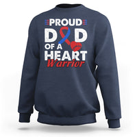 Adult navy blue sweatshirt with “PROUD D D OF A HEART Warrior” graphic and ribbon heart