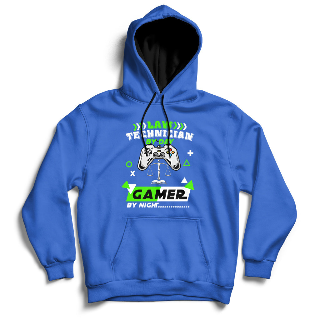 Royal blue hoodie sweatshirt with colorful gaming graphic and kangaroo pocket, full sleeves