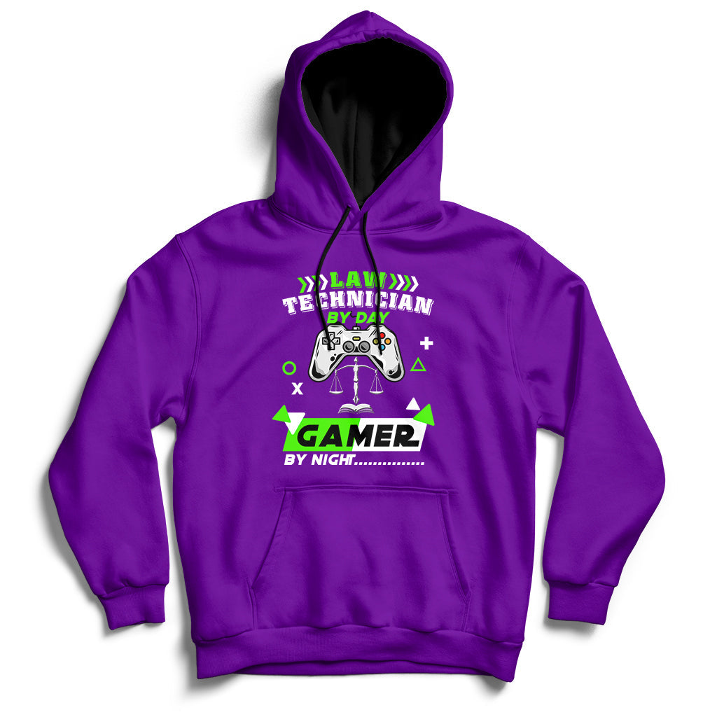 Purple hoodie sweatshirt with colorful gaming graphic and kangaroo pocket, full sleeves