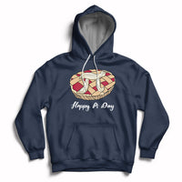 Navy hoodie with front pie-themed graphic, “Happy Pi Day” text, and kangaroo pocket