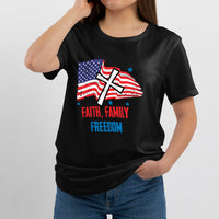 Faith Family Freedom Christian Cross USA Flag, Christian Patriotic T Shirt - Wonder Print Shop