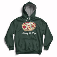 Forest green hoodie with front pie-themed graphic, “Happy Pi Day” text, and kangaroo pocket
