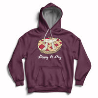 Maroon hoodie with front pie-themed graphic, “Happy Pi Day” text, and kangaroo pocket