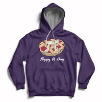 Purple hoodie with front pie-themed graphic, “Happy Pi Day” text, and kangaroo pocket