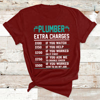 Funny Plumber Extra Charges Hourly Rate Plumbing T Shirt - Wonder Print Shop