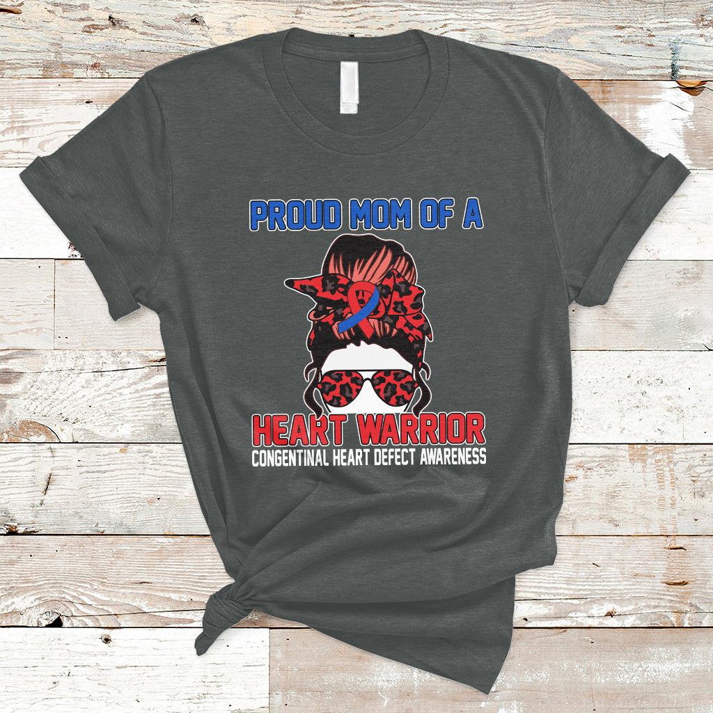 Messy Bun Mom Of A Heart Warrior CHD Congenital Heart Defect T-Shirt - Wonder Print Shop
