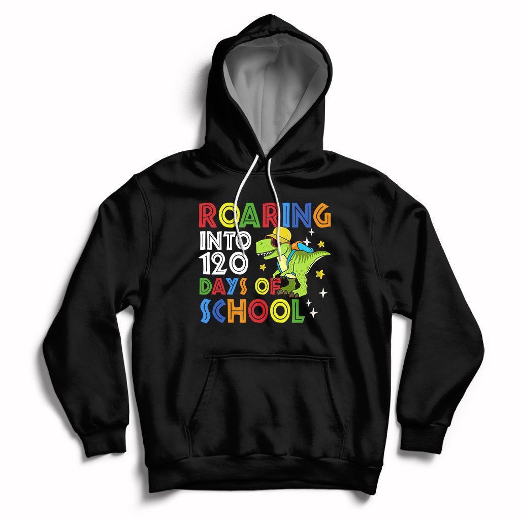 Dinosaur Roaring Into 120 Days Of School Kids Boys Girls 120 Days Smarter Hoodie - Wonder Print Shop
