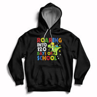 Dinosaur Roaring Into 120 Days Of School Kids Boys Girls 120 Days Smarter Hoodie - Wonder Print Shop