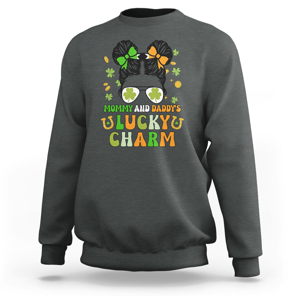 St Patricks Day Mommy And Daddy's Lucky Charm Cute Little Bun Irish Girls Sweatshirt - Wonder Print Shop