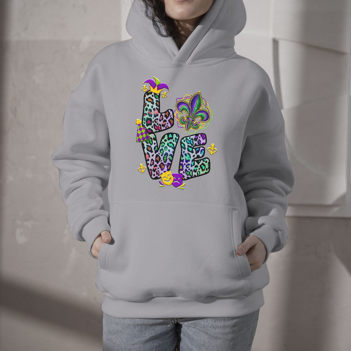 Love Mardi Gras Leopard Mardi Gras Costume Carnival Beads And Bling Hoodie - Wonder Print Shop