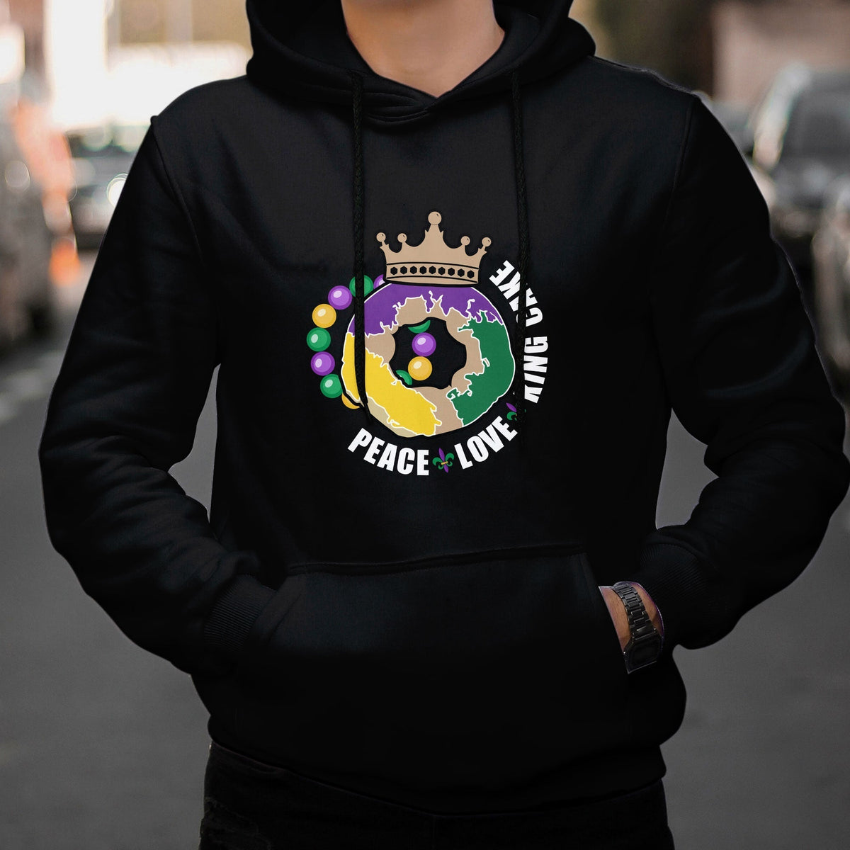 Peace Love King Cake Mardi Gras Party Carnival Costume Hoodie - Wonder Print Shop