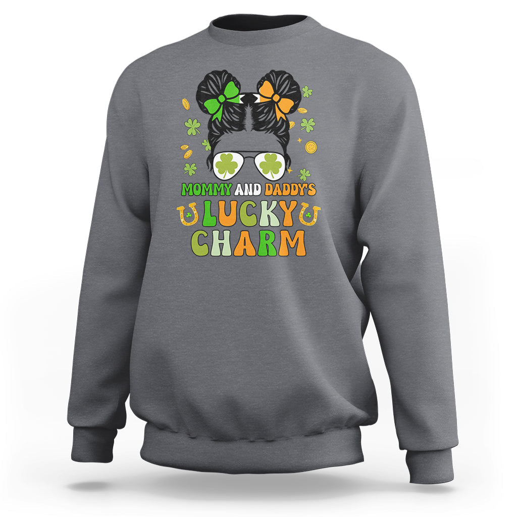 St Patricks Day Mommy And Daddy's Lucky Charm Cute Little Bun Irish Girls Sweatshirt - Wonder Print Shop
