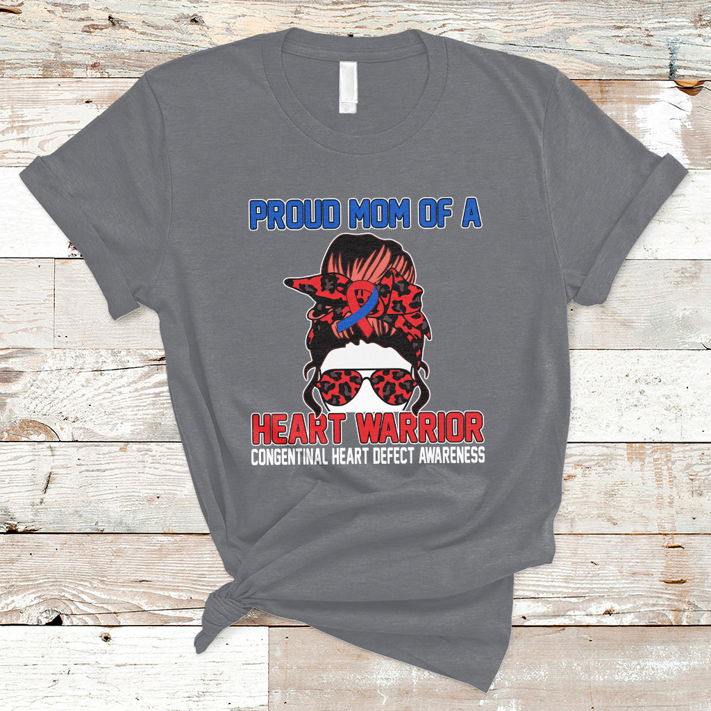Messy Bun Mom Of A Heart Warrior CHD Congenital Heart Defect T-Shirt - Wonder Print Shop