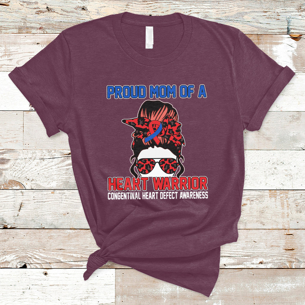 Messy Bun Mom Of A Heart Warrior CHD Congenital Heart Defect T-Shirt - Wonder Print Shop