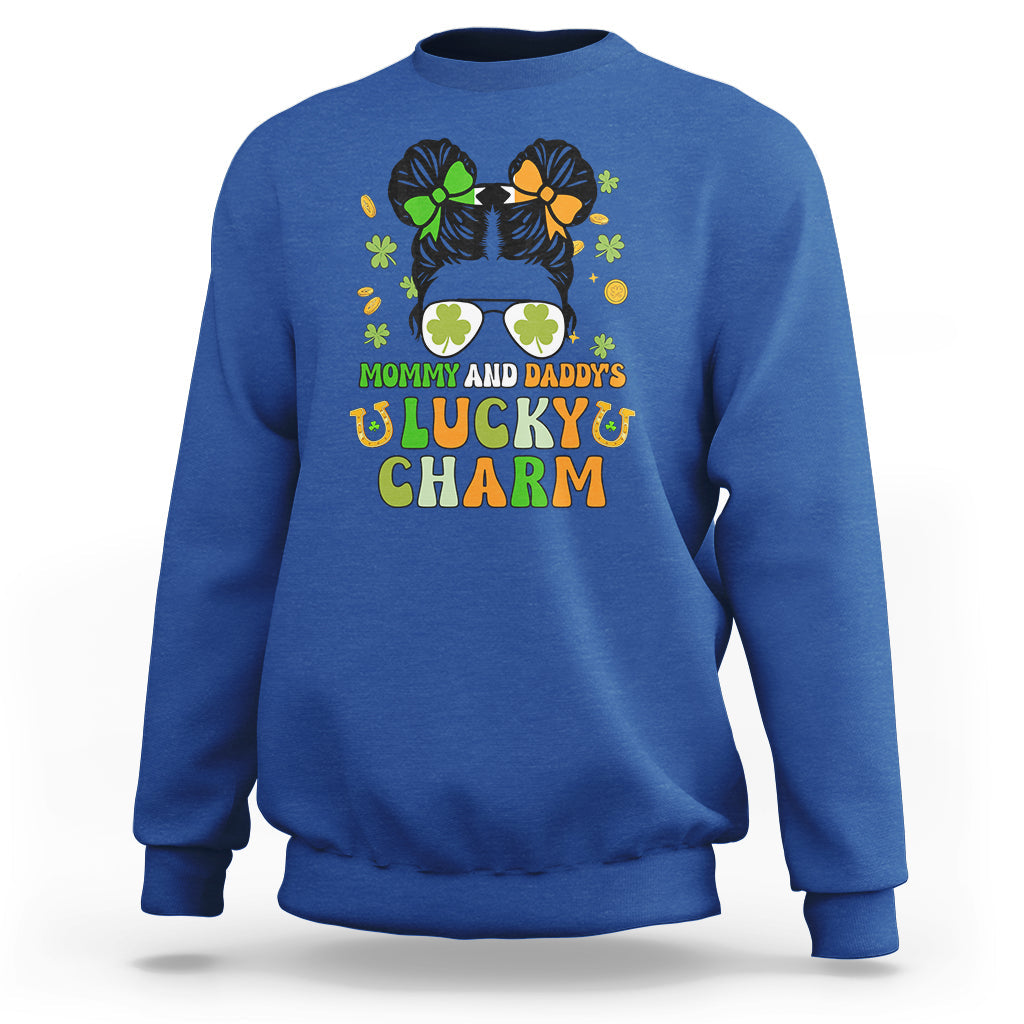 St Patricks Day Mommy And Daddy's Lucky Charm Cute Little Bun Irish Girls Sweatshirt - Wonder Print Shop