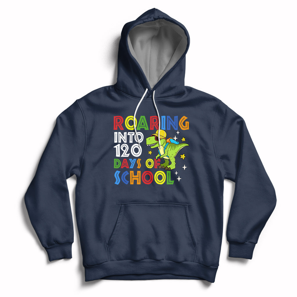 Dinosaur Roaring Into 120 Days Of School Kids Boys Girls 120 Days Smarter Hoodie - Wonder Print Shop