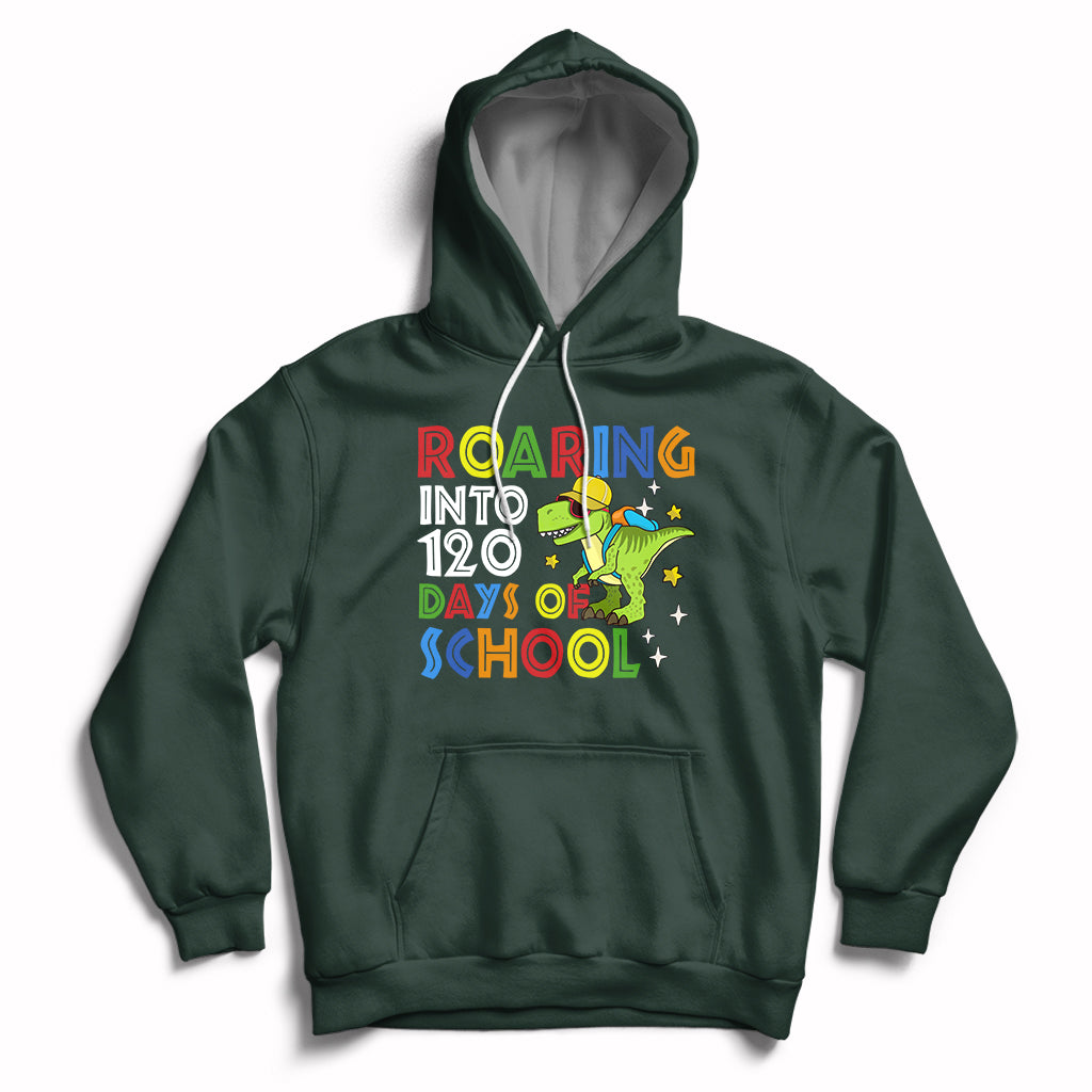 Dinosaur Roaring Into 120 Days Of School Kids Boys Girls 120 Days Smarter Hoodie - Wonder Print Shop