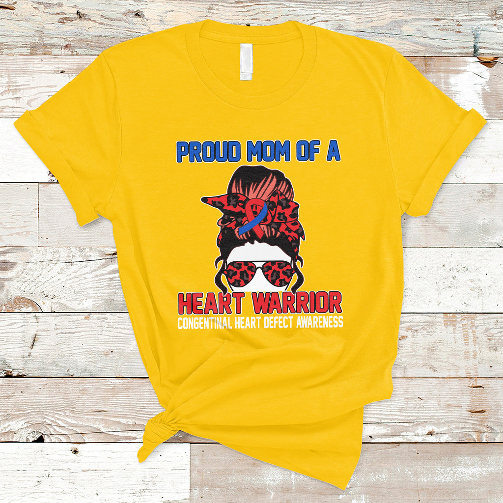 Messy Bun Mom Of A Heart Warrior CHD Congenital Heart Defect T-Shirt - Wonder Print Shop