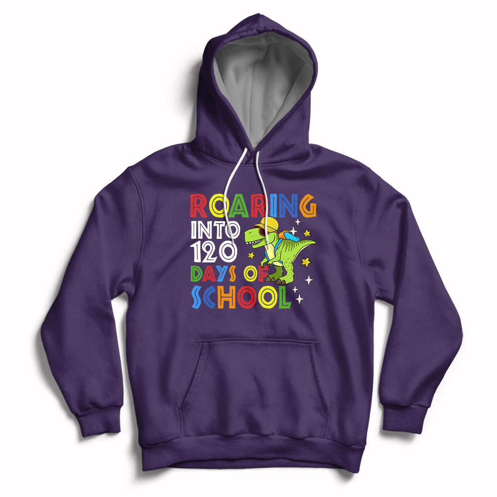 Dinosaur Roaring Into 120 Days Of School Kids Boys Girls 120 Days Smarter Hoodie - Wonder Print Shop