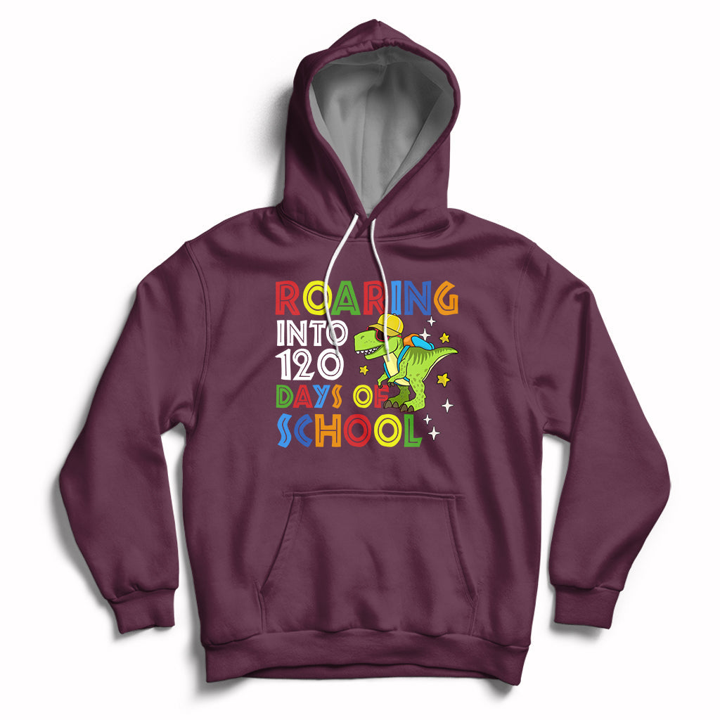 Dinosaur Roaring Into 120 Days Of School Kids Boys Girls 120 Days Smarter Hoodie - Wonder Print Shop