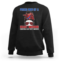 Black crewneck sweatshirt with front warrior heart graphic and message print