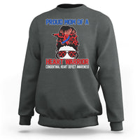 Dark heather gray crewneck sweatshirt with front warrior heart graphic and message print