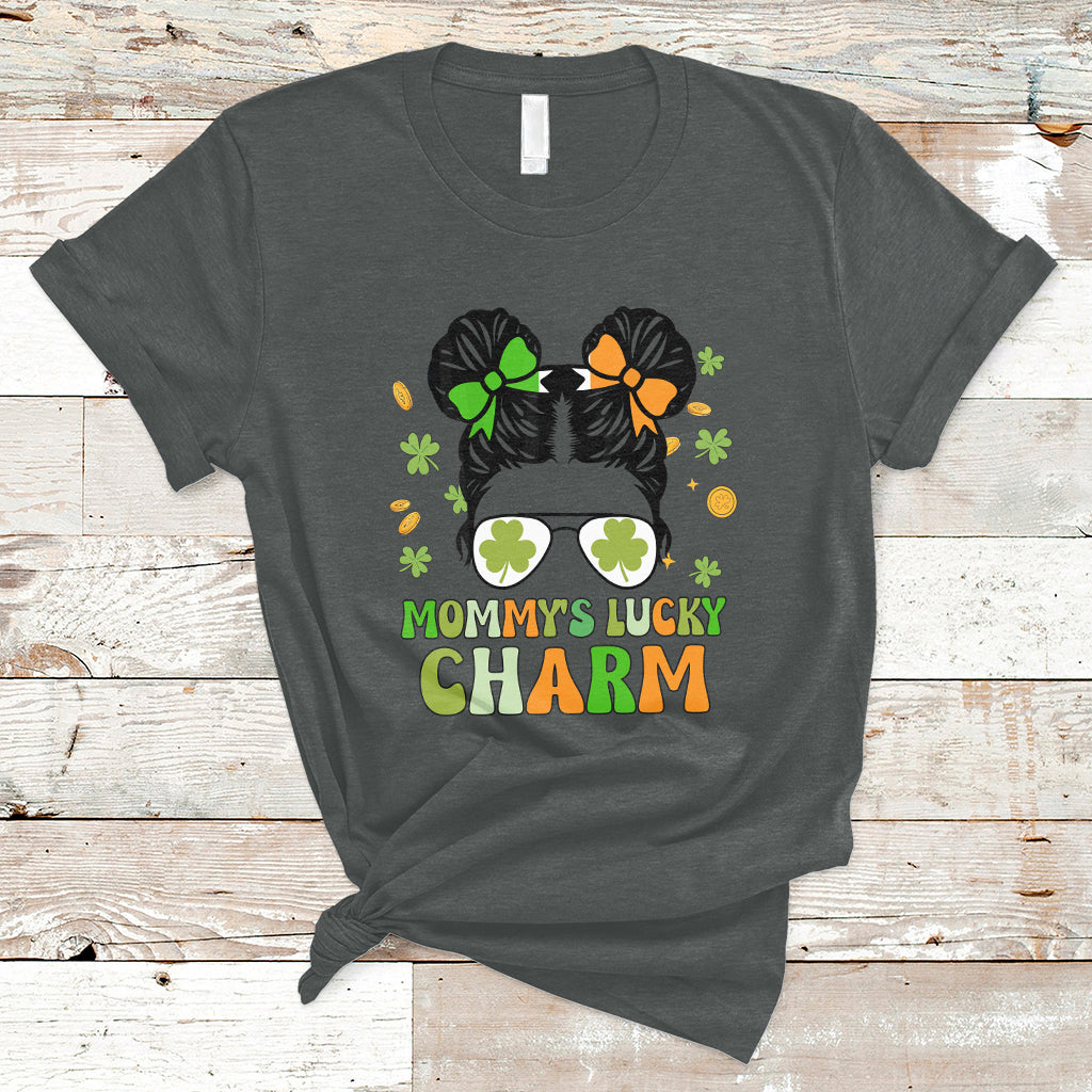 St Patricks Day Mommy's Lucky Charm Cute Little Bun Irish Girls T-Shirt - Wonder Print Shop