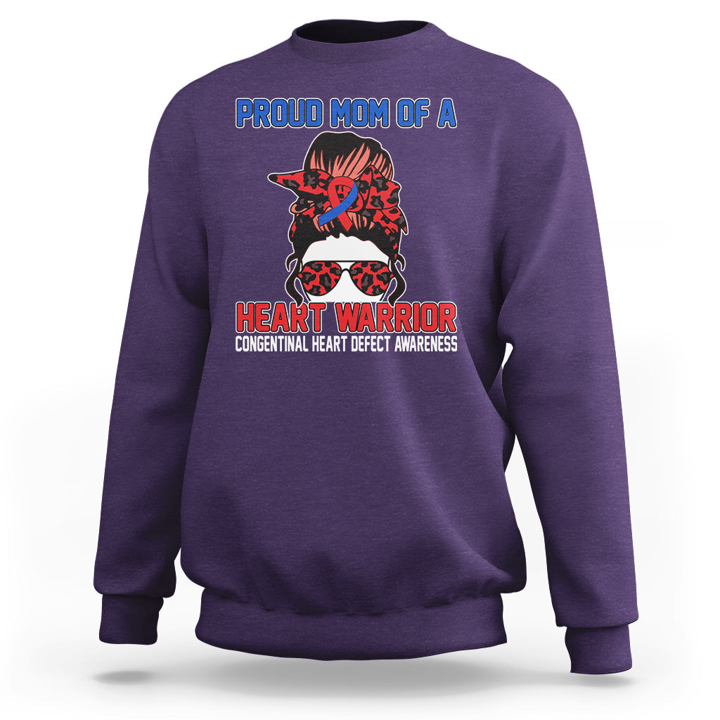 Purple crewneck sweatshirt with front warrior heart graphic and message print