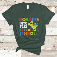 Dinosaur Roaring Into 120 Days Of School Kids Boys Girls 120 Days Smarter T Shirt - Wonder Print Shop