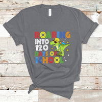 Dinosaur Roaring Into 120 Days Of School Kids Boys Girls 120 Days Smarter T Shirt - Wonder Print Shop