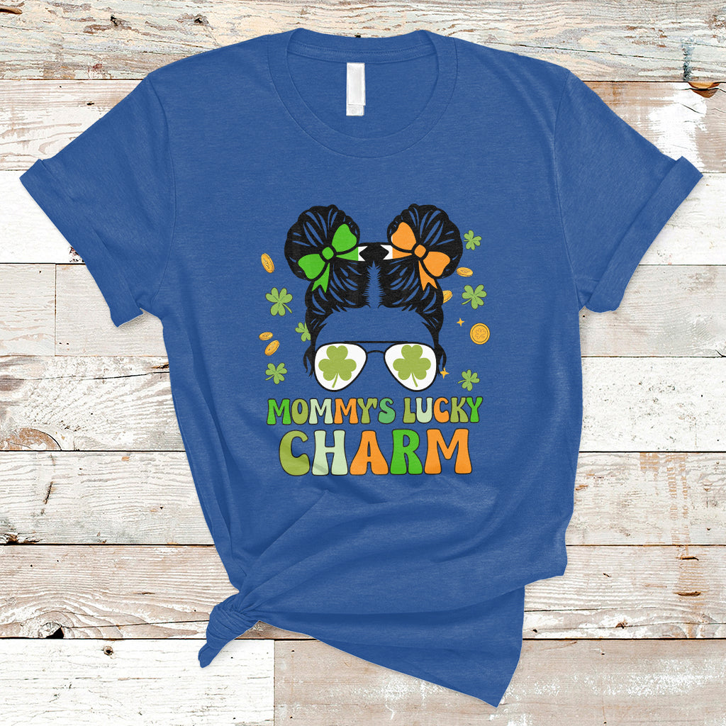 St Patricks Day Mommy's Lucky Charm Cute Little Bun Irish Girls T-Shirt - Wonder Print Shop