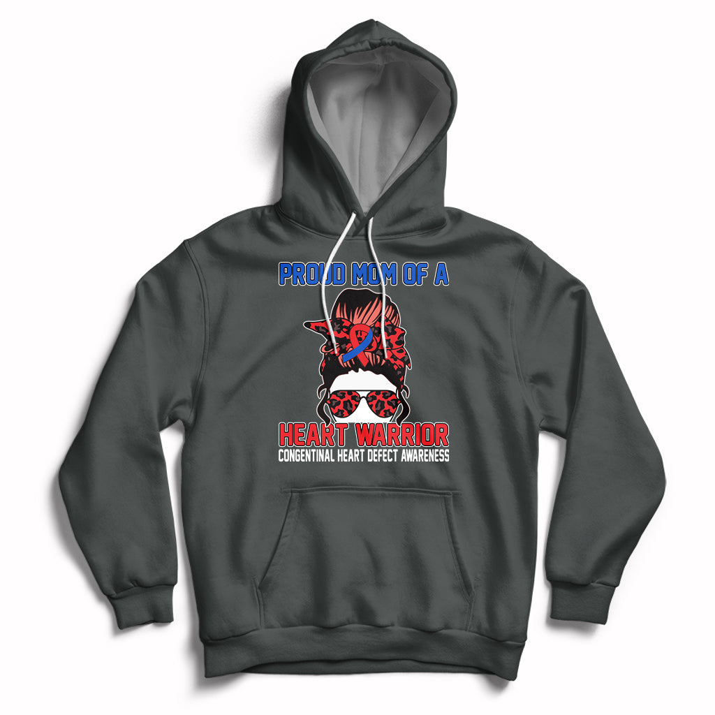 Messy Bun Mom Of A Heart Warrior CHD Congenital Heart Defect Hoodie - Wonder Print Shop